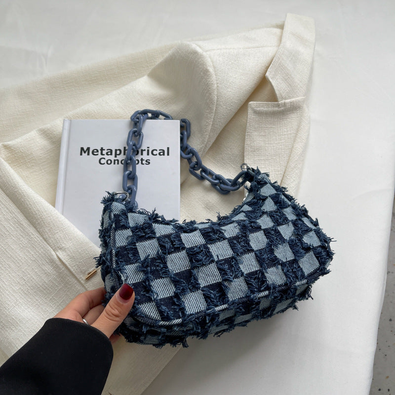 Y2K Denim Canvas Shoulder Bag with Chain Handbags