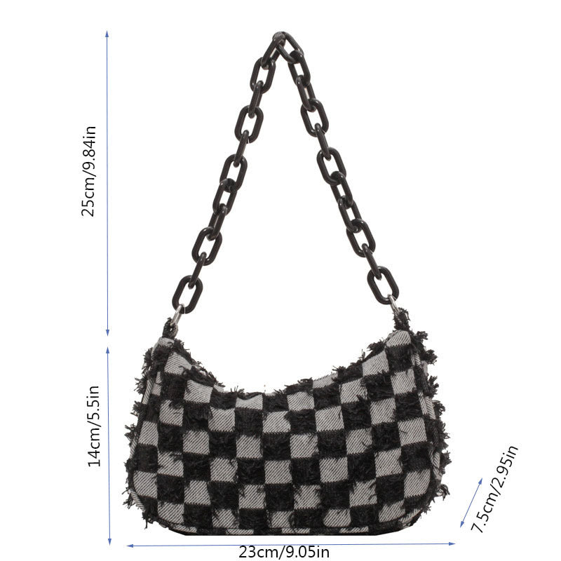 Y2K Denim Canvas Shoulder Bag with Chain Handbags