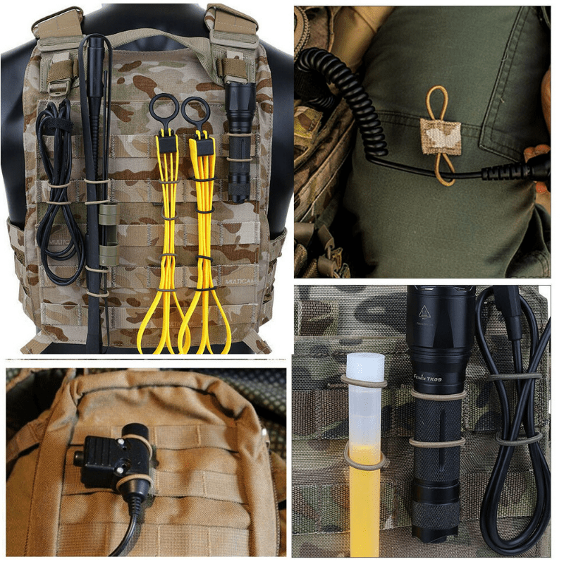 4pcs Tactical Elastic Retainer with Molle Buckle for Antenna Stick and Pipe
