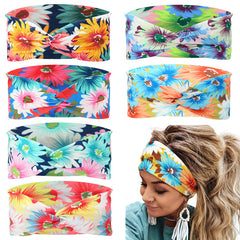 Chrysanthemum Print Headband Cross Knotted Hair Band for Yoga Sports