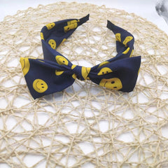 Kids Square Bowknot Headband Mixed Smile Faces Pattern Head Hoop