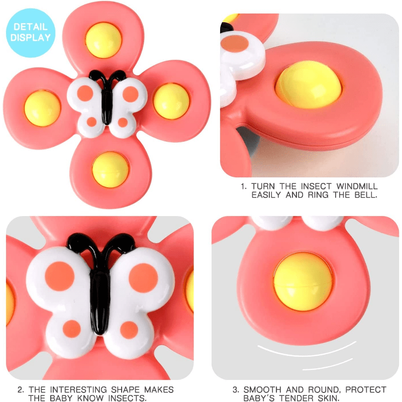 3Pcs Baby Bath Toys Sucker Spinner Suction Cup Rattles Fidget Educational Toys