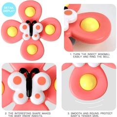 3Pcs Baby Bath Toys Sucker Spinner Suction Cup Rattles Fidget Educational Toys