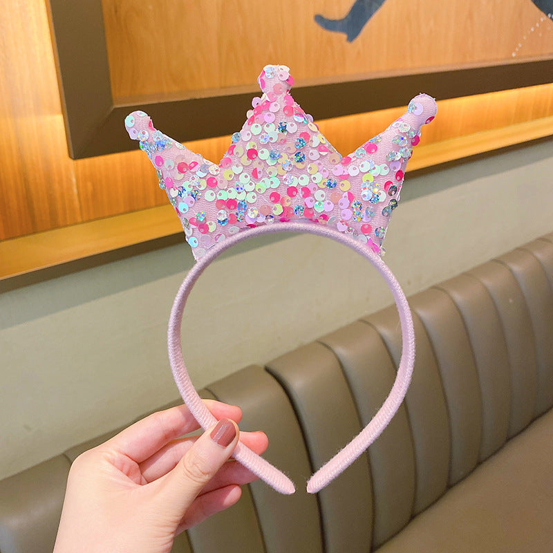 Princess Crown Headband Sparkling Sequined Glitter Hair Band for Kids