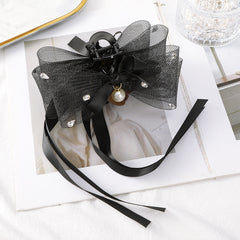 Mesh Bow Hair Claw With Faux Pearl and Ribbon Hair Accessories