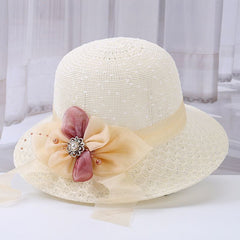 Flower Ribbon Decor Bucket Hat Solid Sun Hat For Women