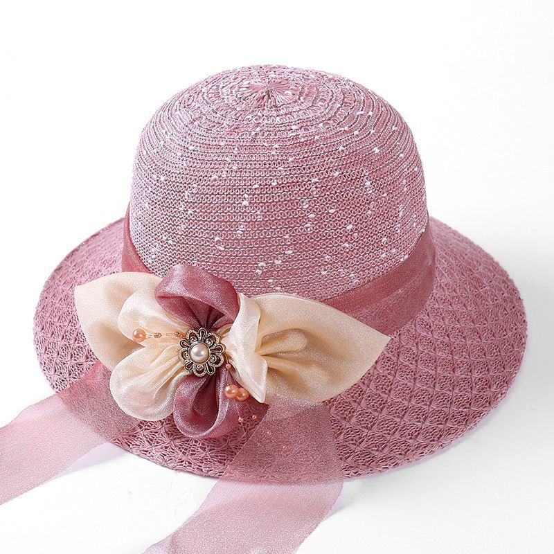 Flower Ribbon Decor Bucket Hat Solid Sun Hat For Women