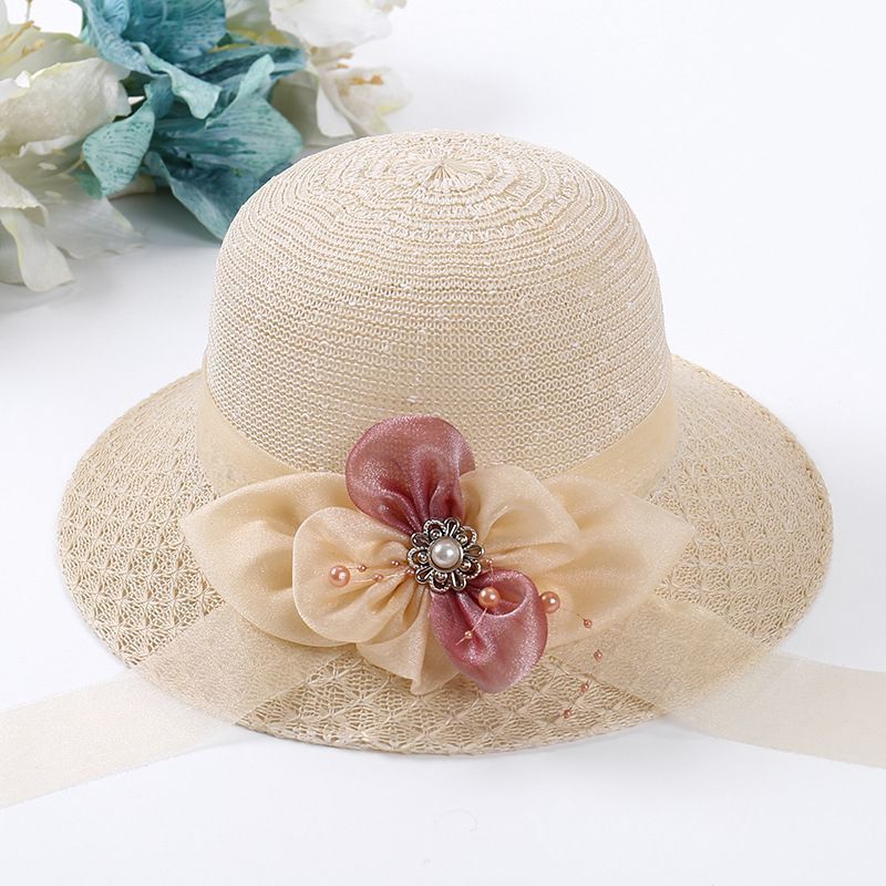 Flower Ribbon Decor Bucket Hat Solid Sun Hat For Women