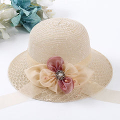 Flower Ribbon Decor Bucket Hat Solid Sun Hat For Women