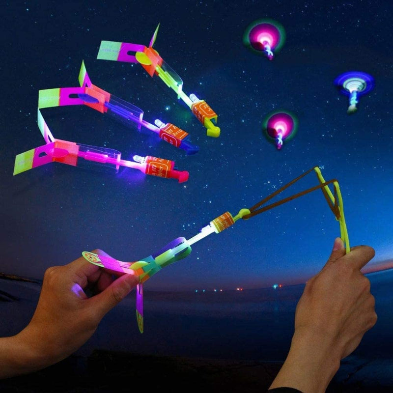 10pcs Glow in the Dark Flying Rocket Slingshot Toy For Kids