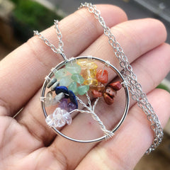 Amethyst Crystal Silver Tree Of Life Necklace