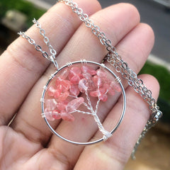 Amethyst Crystal Silver Tree Of Life Necklace
