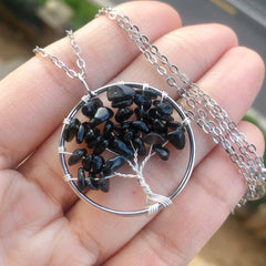Amethyst Crystal Silver Tree Of Life Necklace