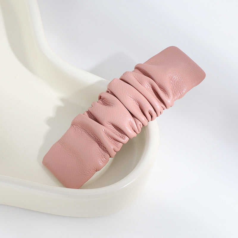 Pleated PU Leather Snap Clip Solid Hair Clip