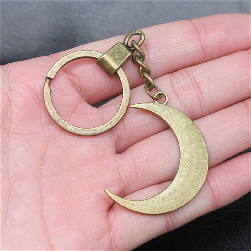 Women Keychain Silvery Metal Crescent Moon Pendant Keyring Souvenirs