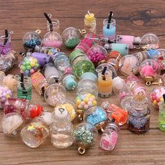 10pcs Glass Bottle Milk Tea Cup Pendant Keychain Bracelet Jewelry Accessorie