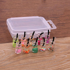 10pcs Glass Bottle Milk Tea Cup Pendant Keychain Bracelet Jewelry Accessorie