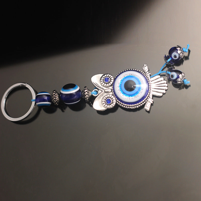 Evil Eye Owl Keychain Good Luck Metal Key Ring Evil Eye Hanging Decoration