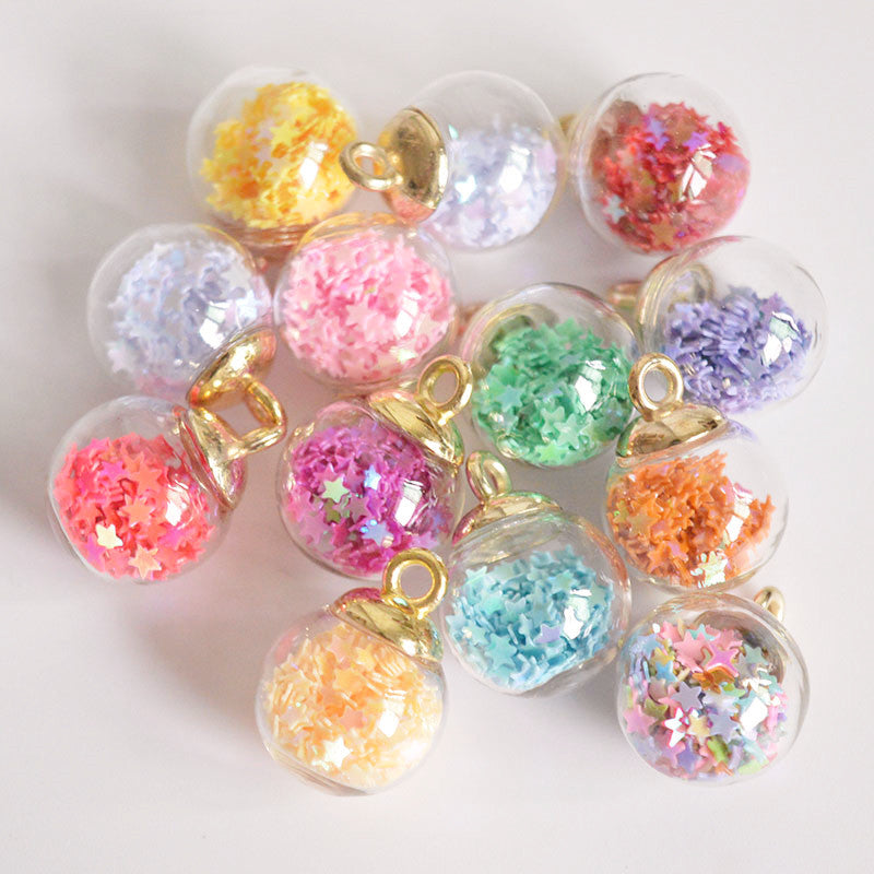 10Pcs 16mm Glass Ball Charms Crystal Pendants With Star Sequins