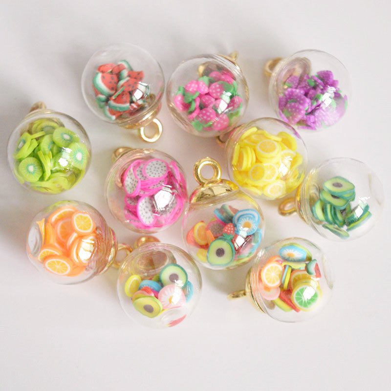 10Pcs 16mm Glass Ball Charms Crystal Pendants With Star Sequins