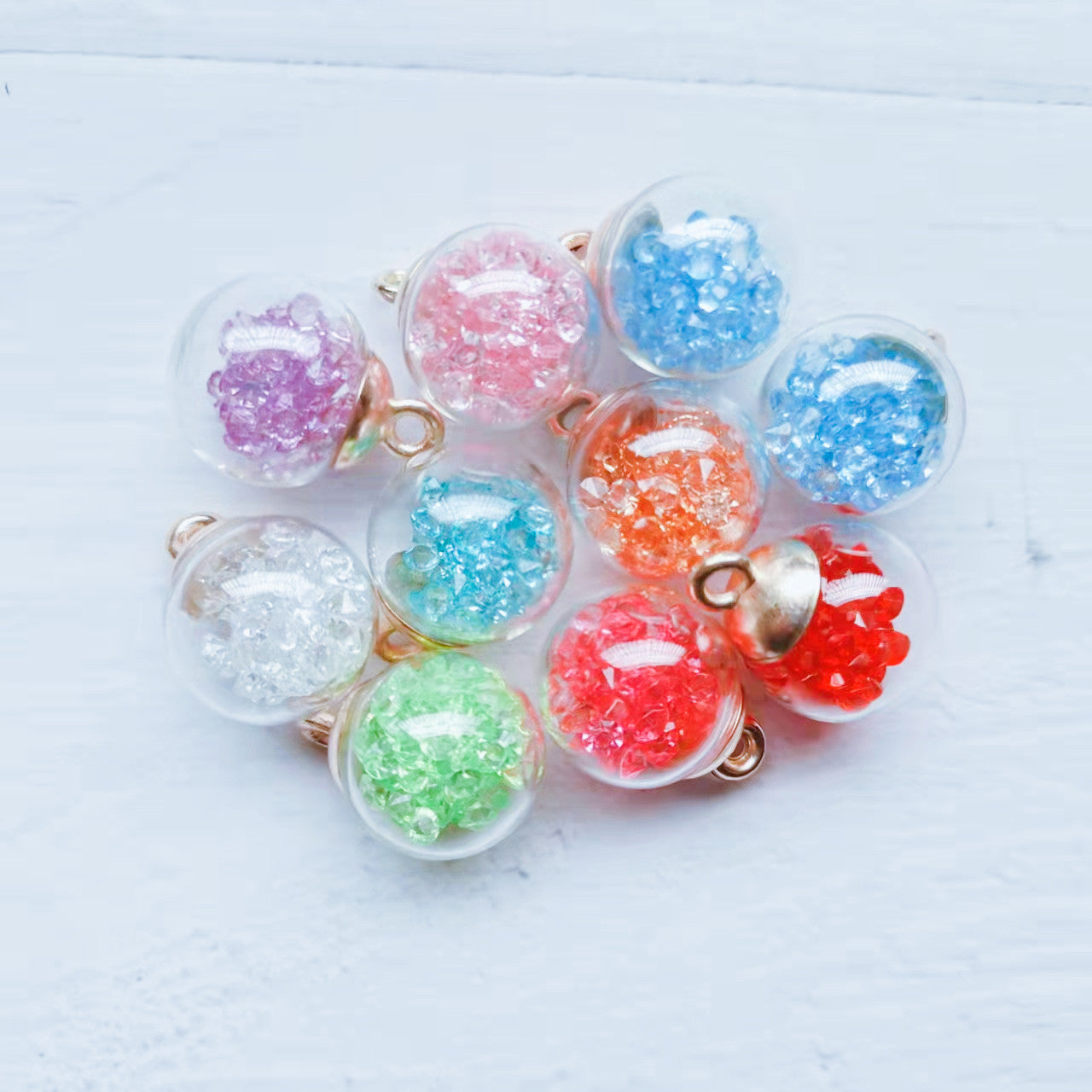 10Pcs 16mm Glass Ball Charms Crystal Pendants With Star Sequins