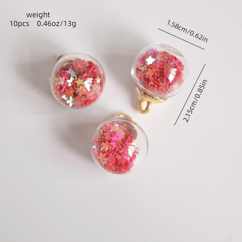 10Pcs 16mm Glass Ball Charms Crystal Pendants With Star Sequins