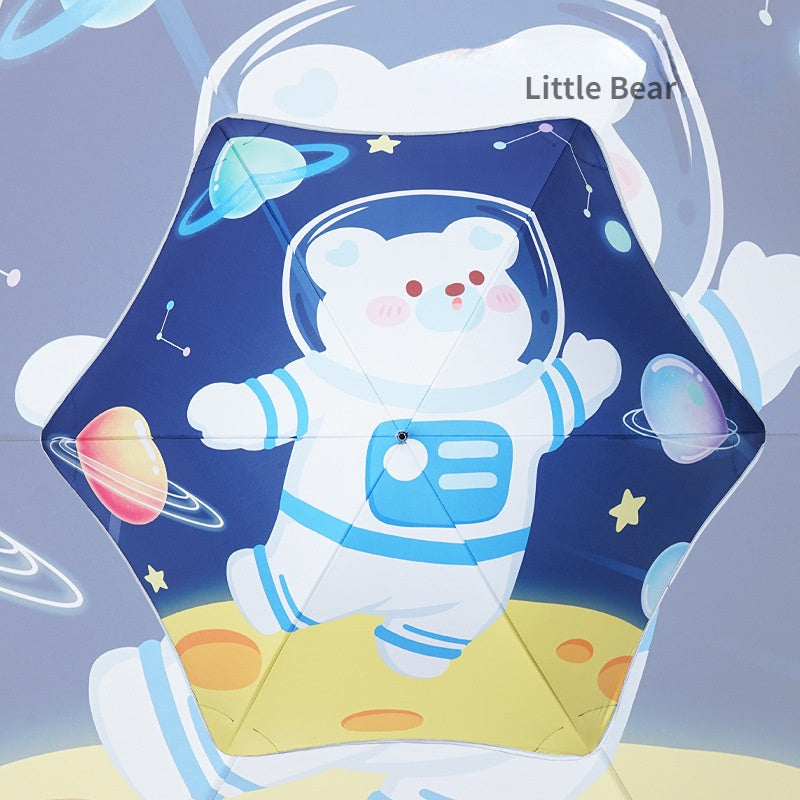 Children's Cartoon Manual Umbrella Round Corner Sunshade Reflective Bar