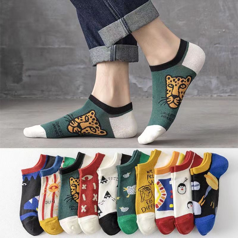 5 Pairs Men's Cotton Ankle Socks For Sneakers & Sports Shoes