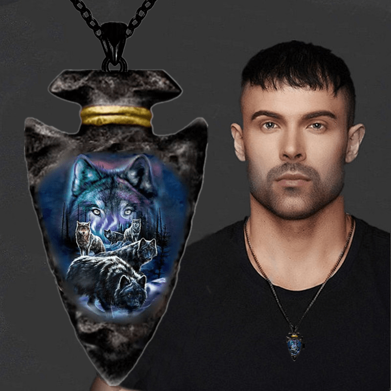 Men's Punk Animal Pendant Triangle Wolf Necklaces Chain Necklace