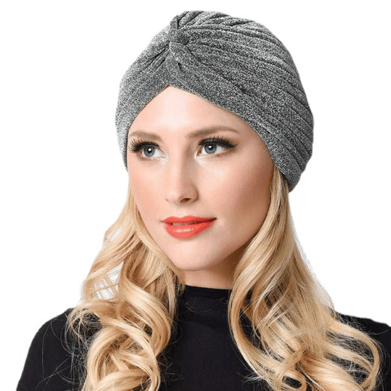 Bright Pleated Turban Cap Solid Bonnet Top Knot Hijab Caps
