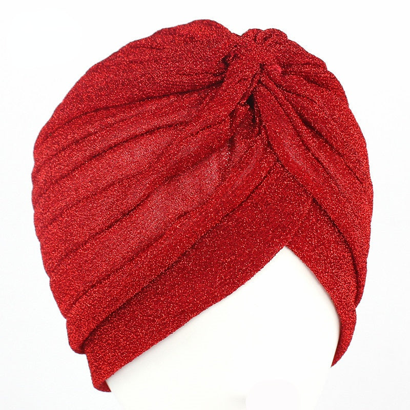 Bright Pleated Turban Cap Solid Bonnet Top Knot Hijab Caps