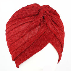 Bright Pleated Turban Cap Solid Bonnet Top Knot Hijab Caps
