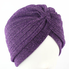 Bright Pleated Turban Cap Solid Bonnet Top Knot Hijab Caps