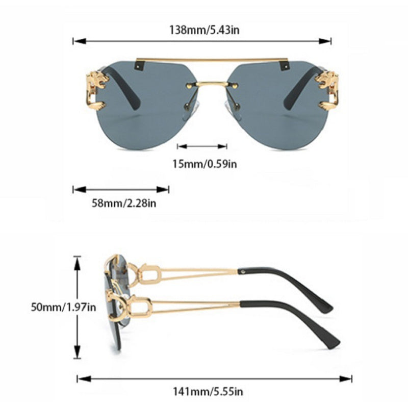 Top Bar Rimless Sunglasses Metal Leopard Gradient UV400