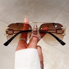 Top Bar Rimless Sunglasses Metal Leopard Gradient UV400