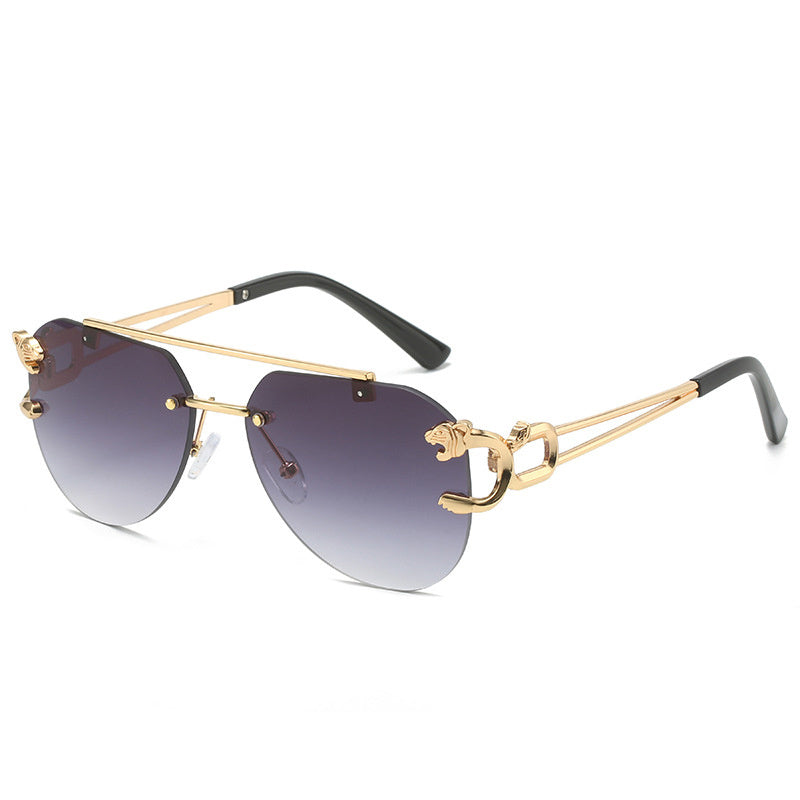 Top Bar Rimless Sunglasses Metal Leopard Gradient UV400