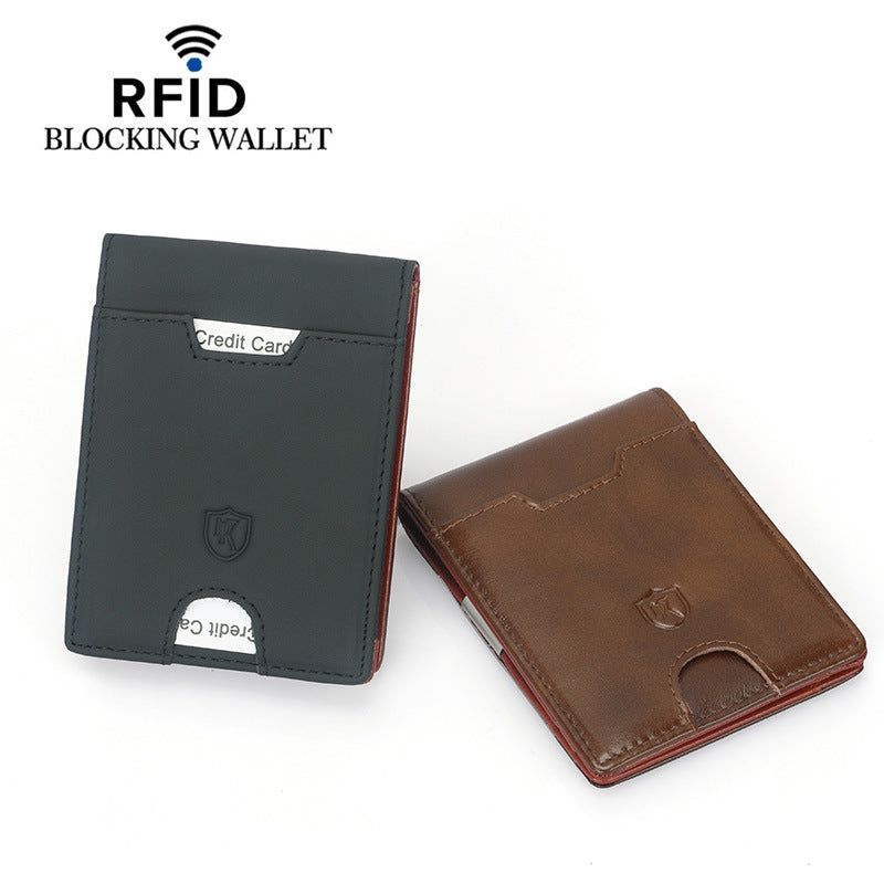 Men's RFID Blocking Business Wallet First Layer Cowhide Card Holder Money Clip