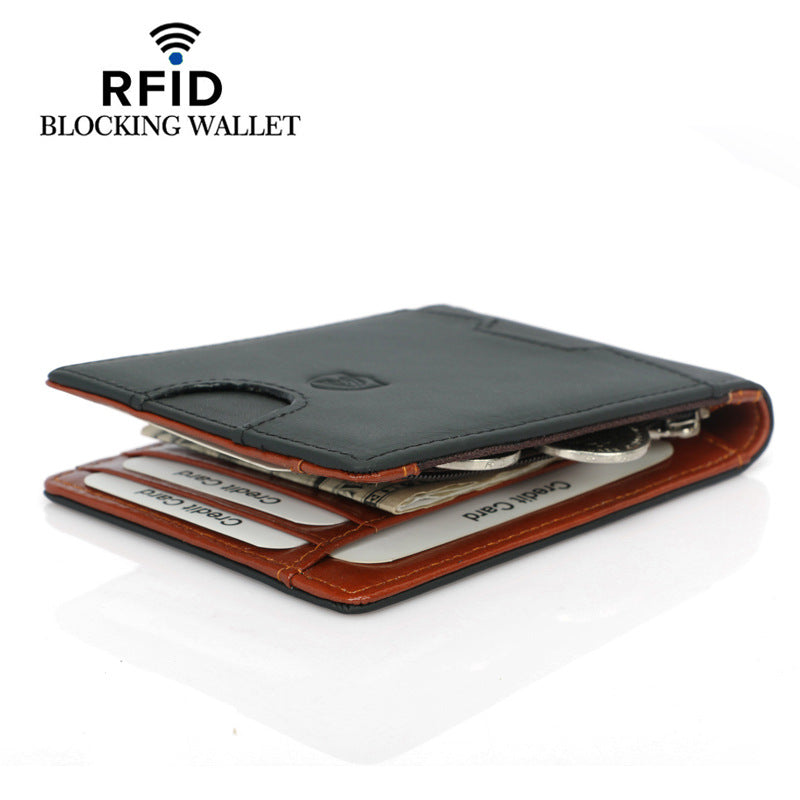 Men's RFID Blocking Business Wallet First Layer Cowhide Card Holder Money Clip