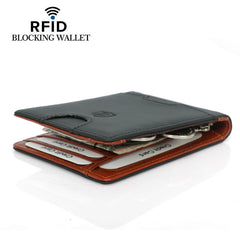 Men's RFID Blocking Business Wallet First Layer Cowhide Card Holder Money Clip