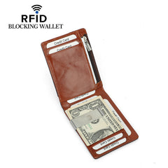Men's RFID Blocking Business Wallet First Layer Cowhide Card Holder Money Clip