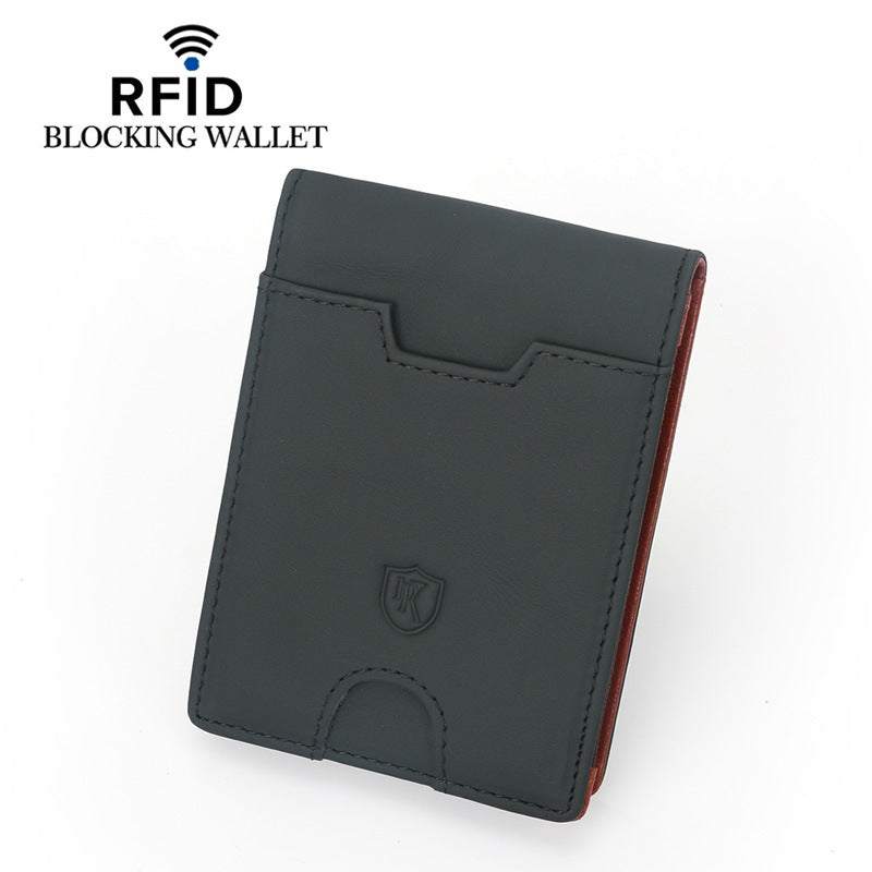 Men's RFID Blocking Business Wallet First Layer Cowhide Card Holder Money Clip