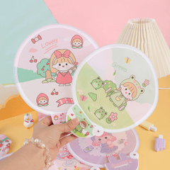 Mini Cloth Folding Fan Cartoon Portable Pattern For Kids
