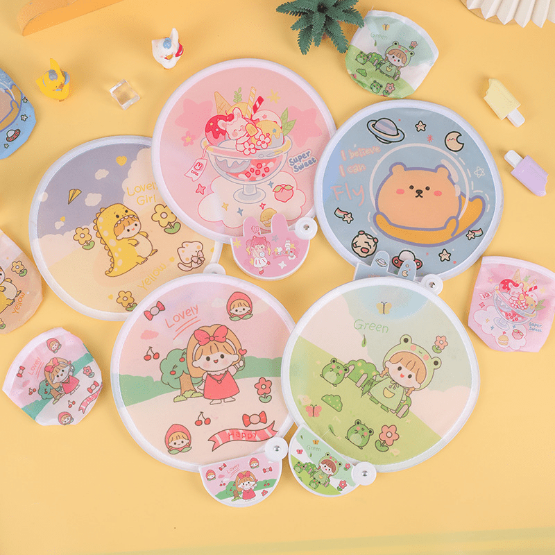 Mini Cloth Folding Fan Cartoon Portable Pattern For Kids