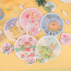 Mini Cloth Folding Fan Cartoon Portable Pattern For Kids