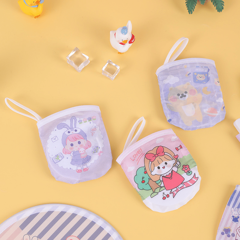 Mini Cloth Folding Fan Cartoon Portable Pattern For Kids