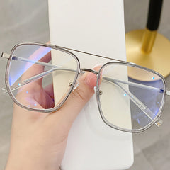 Light Blocking Glasses Square Clear Lens Anti Eyestrain Computer Metal Glasses