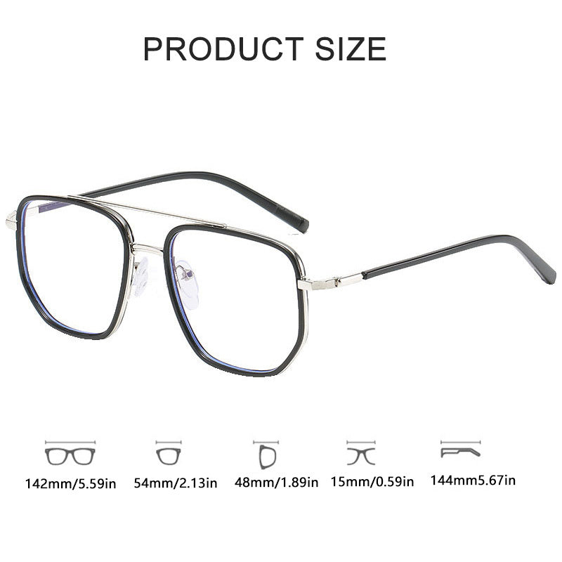 Light Blocking Glasses Square Clear Lens Anti Eyestrain Computer Metal Glasses