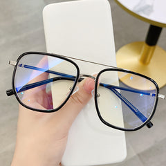 Light Blocking Glasses Square Clear Lens Anti Eyestrain Computer Metal Glasses