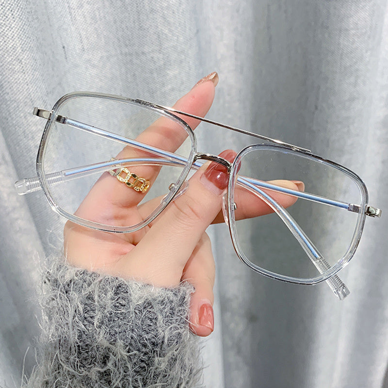 Light Blocking Glasses Square Clear Lens Anti Eyestrain Computer Metal Glasses
