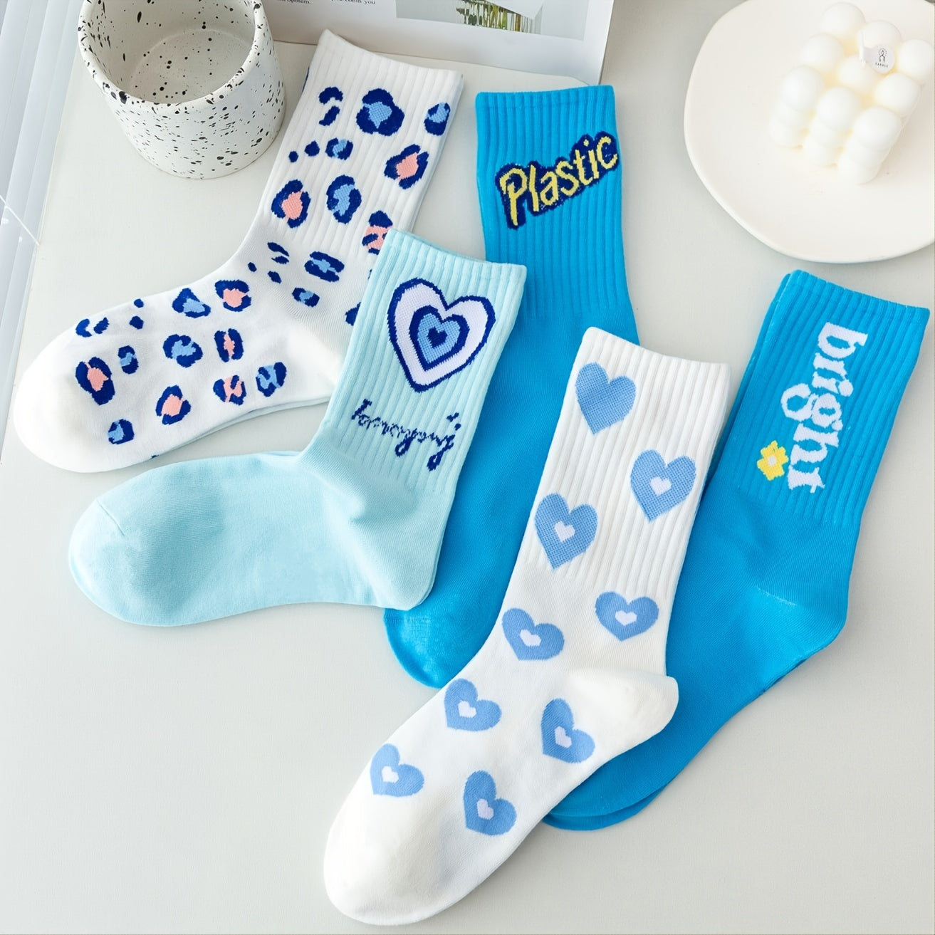 5 Pairs Women's Mixed Pattern Mid Tube Socks